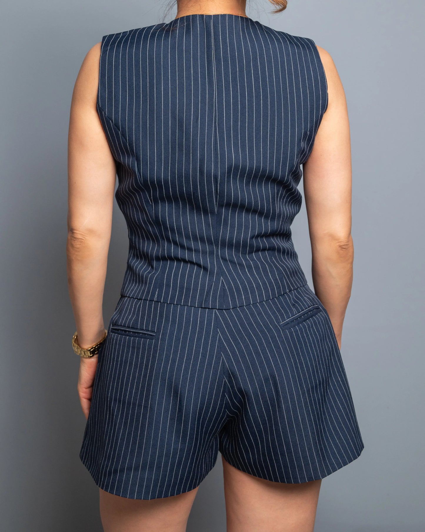 Navy Pinstripe Tailored Vest – Limited Edition Handmade Vera Argenti