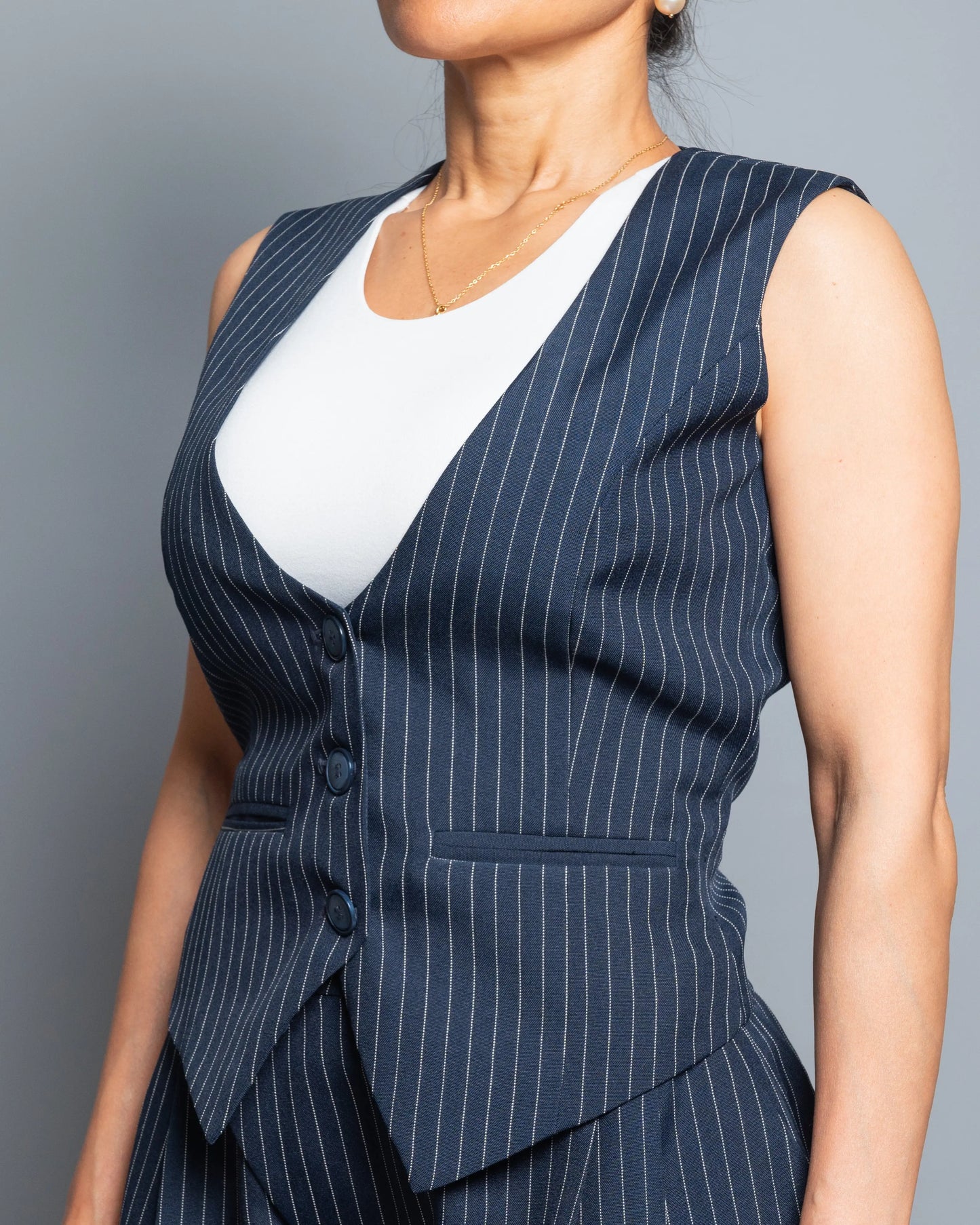 Navy Pinstripe Tailored Vest – Limited Edition Handmade Vera Argenti