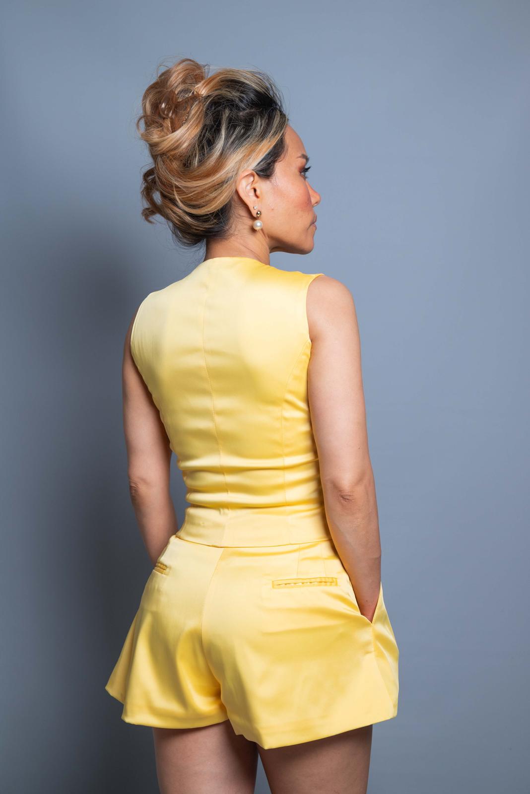 Handmade Yellow Peau de Soie Tailored Vest – Limited Edition Vera Argenti