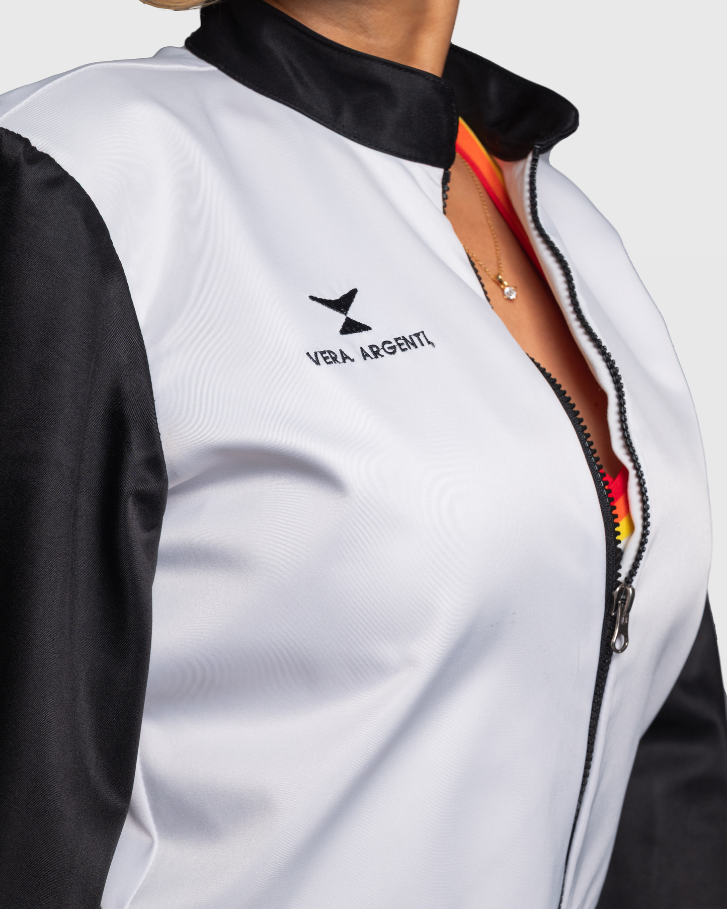 Handcrafted Cropped Jacket with Embroidered Logo & Striped Trim Vera Argenti