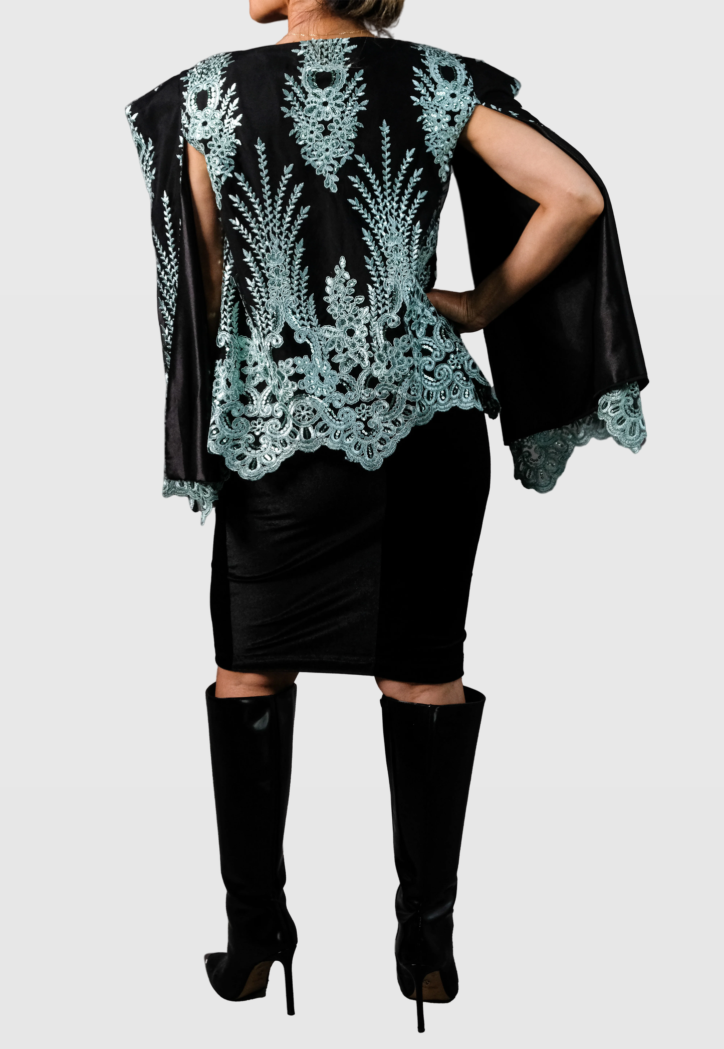 Black & Mint Embroidered Mesh Overlay Limited Edition Elegance