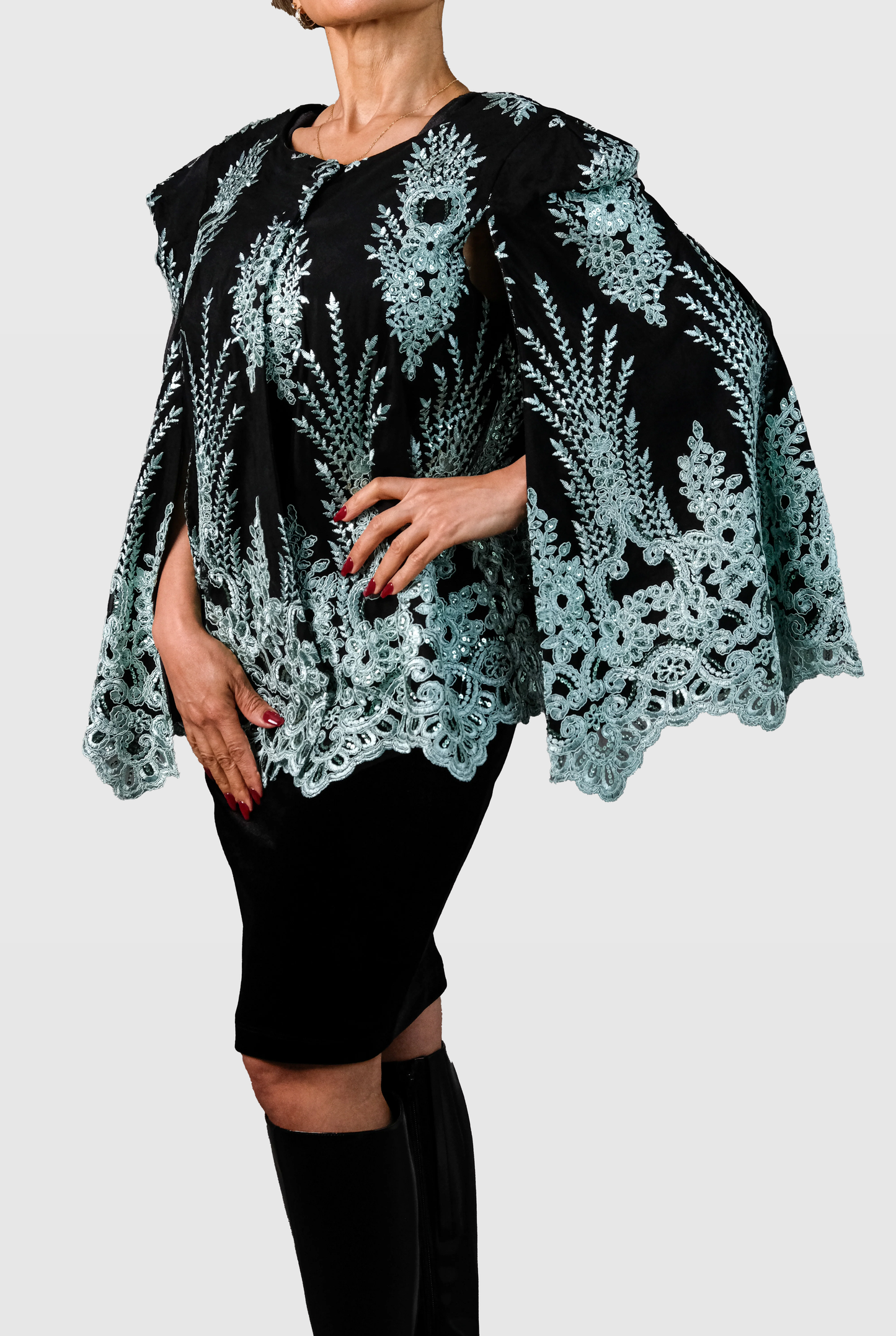 Black & Mint Embroidered Mesh Overlay Limited Edition Elegance