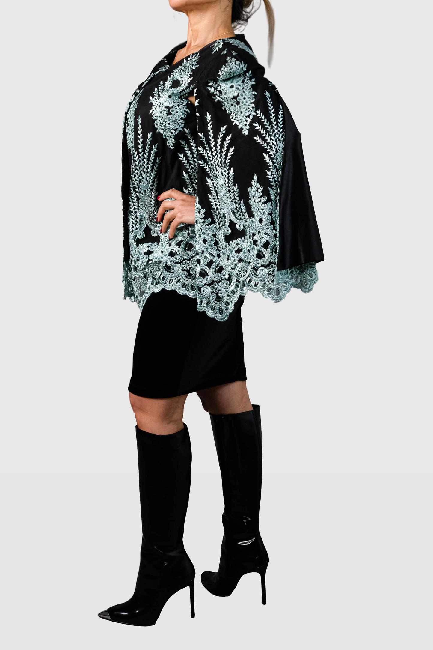 Black & Mint Embroidered Mesh Overlay Limited Edition Elegance