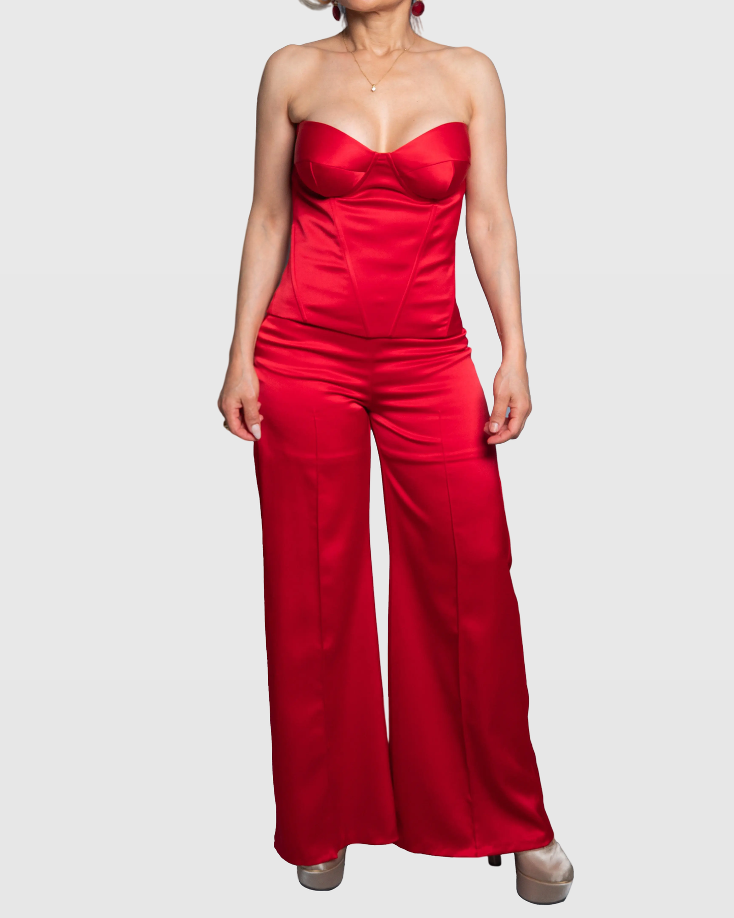 Red Satin Peau de Soie Corset with Boning and Back Zipper – Vera Argenti Handmade