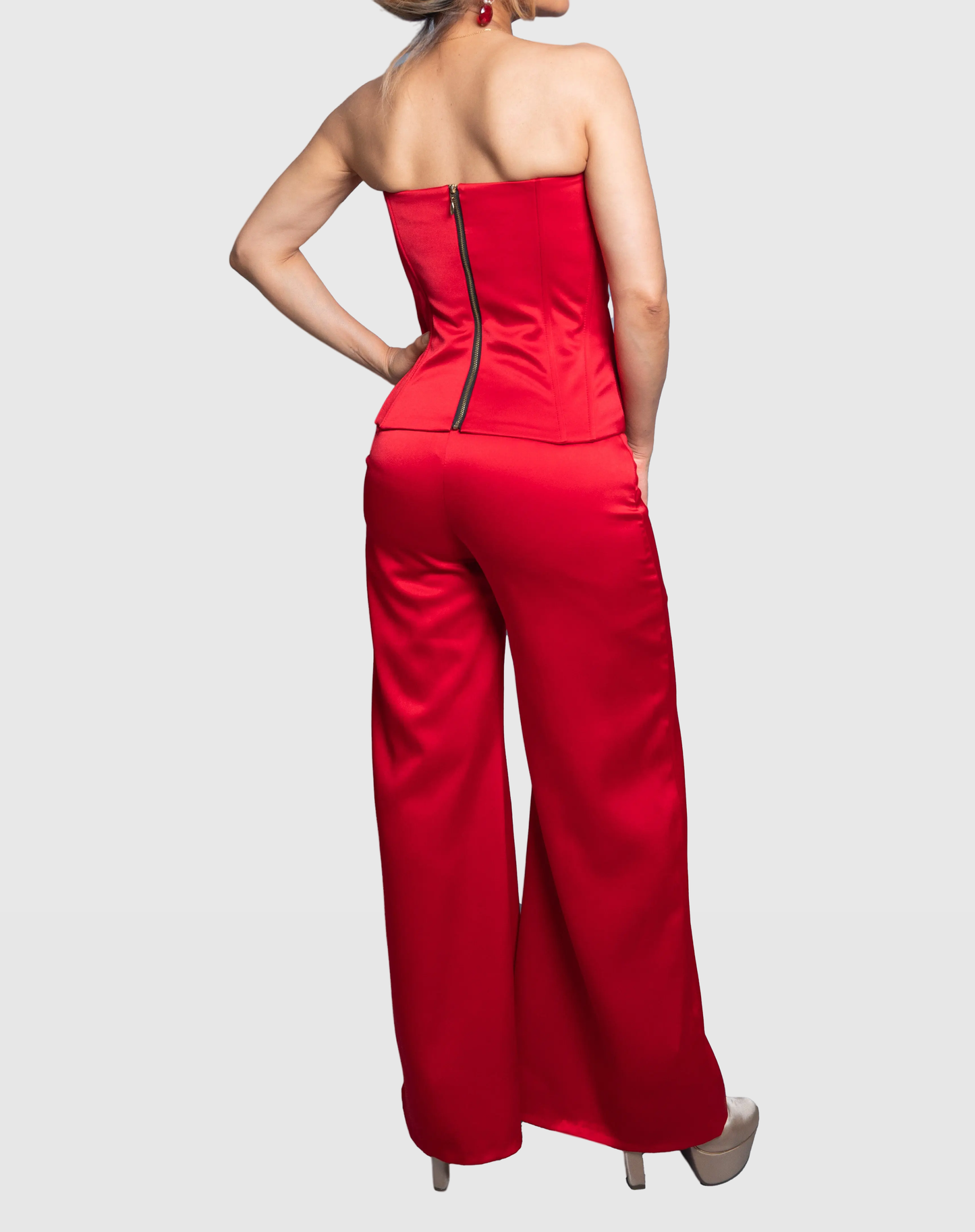 Red Satin Peau de Soie Corset with Boning and Back Zipper – Vera Argenti Handmade