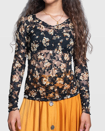 Handmade Mesh Floral Lace Blouse – Elegant Long Sleeve Vera Argenti