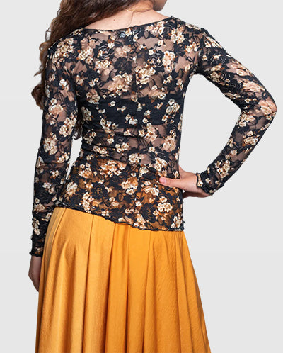 Handmade Mesh Floral Lace Blouse – Elegant Long Sleeve Vera Argenti