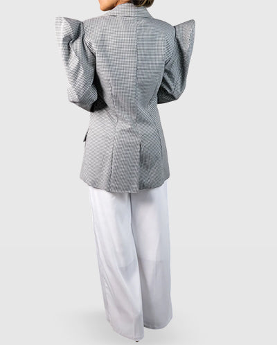 Structured Oversized Blazer in Houndstooth with Sculpted Shoulders – Limited Edition