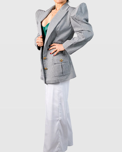 Structured Oversized Blazer in Houndstooth with Sculpted Shoulders – Limited Edition