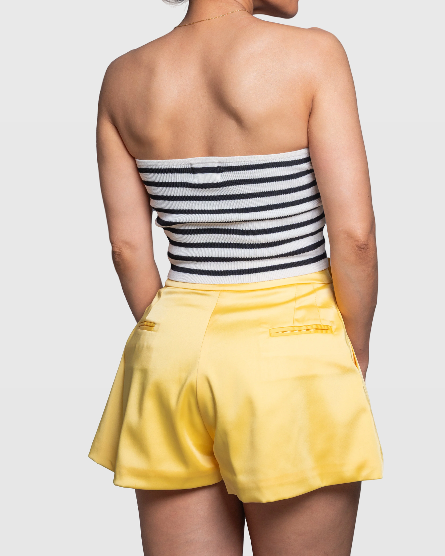 Handmade Yellow Peau de Soie Tailored Shorts – Limited Edition Vera Argenti