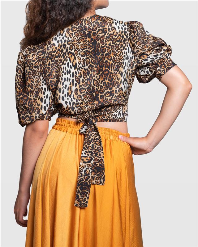 Leopard Wrap Blouse with Puff Bell Sleeves – Vera Argenti Limited Edition