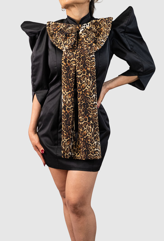 Limited Edition Peau de Soie Mini Dress – Black & Red with Statement Bow