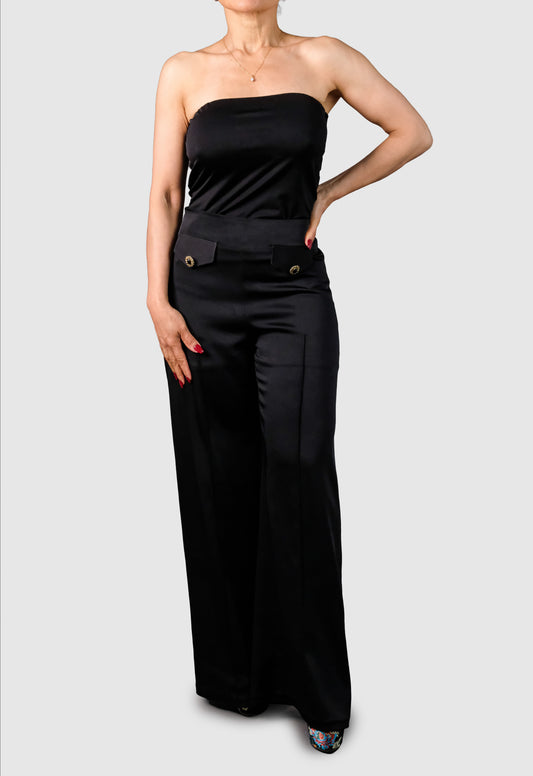 Limited-Edition Black Peau de Soie High-Waist Pants