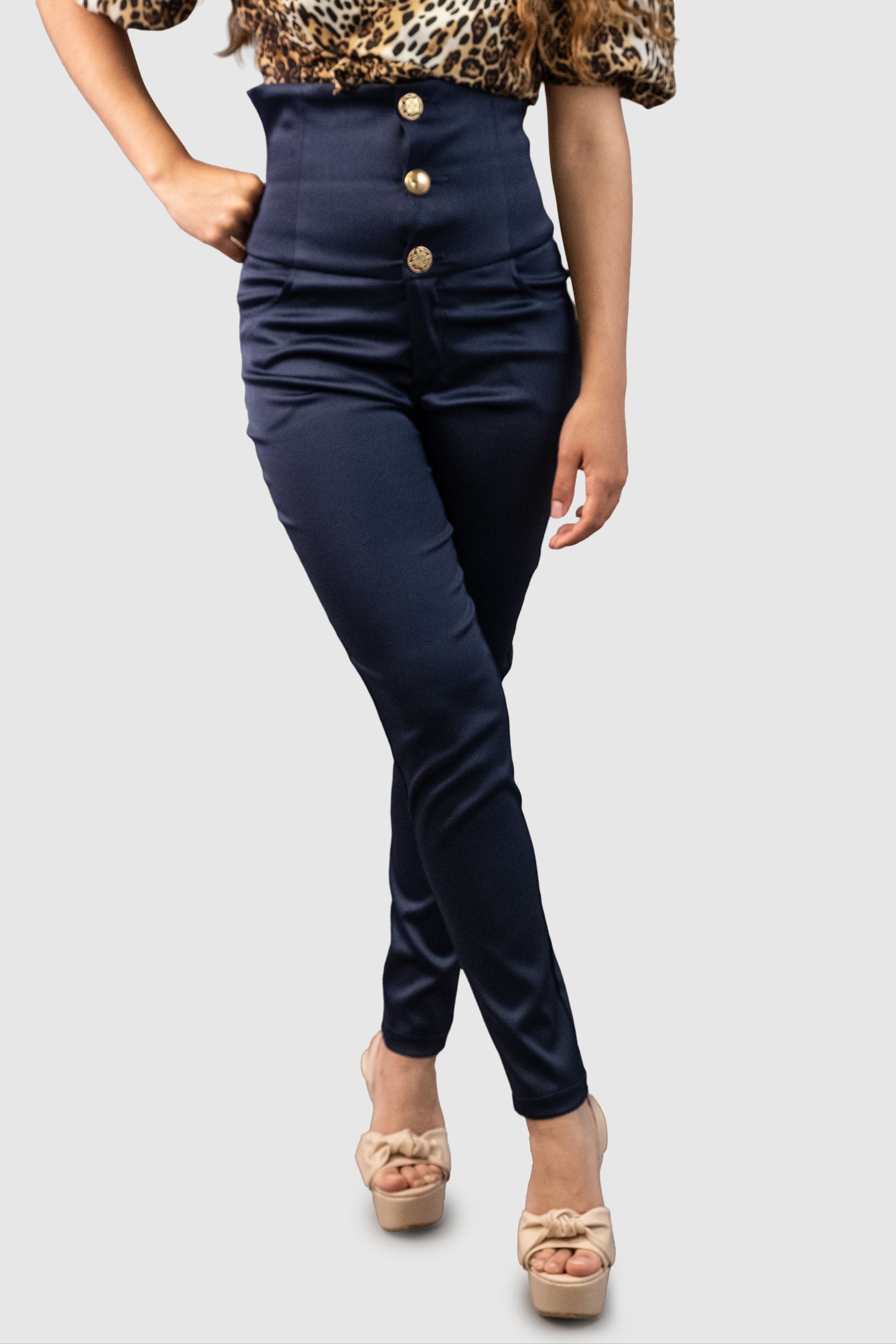 Navy Ultra High-Waist Slim-fit Pants