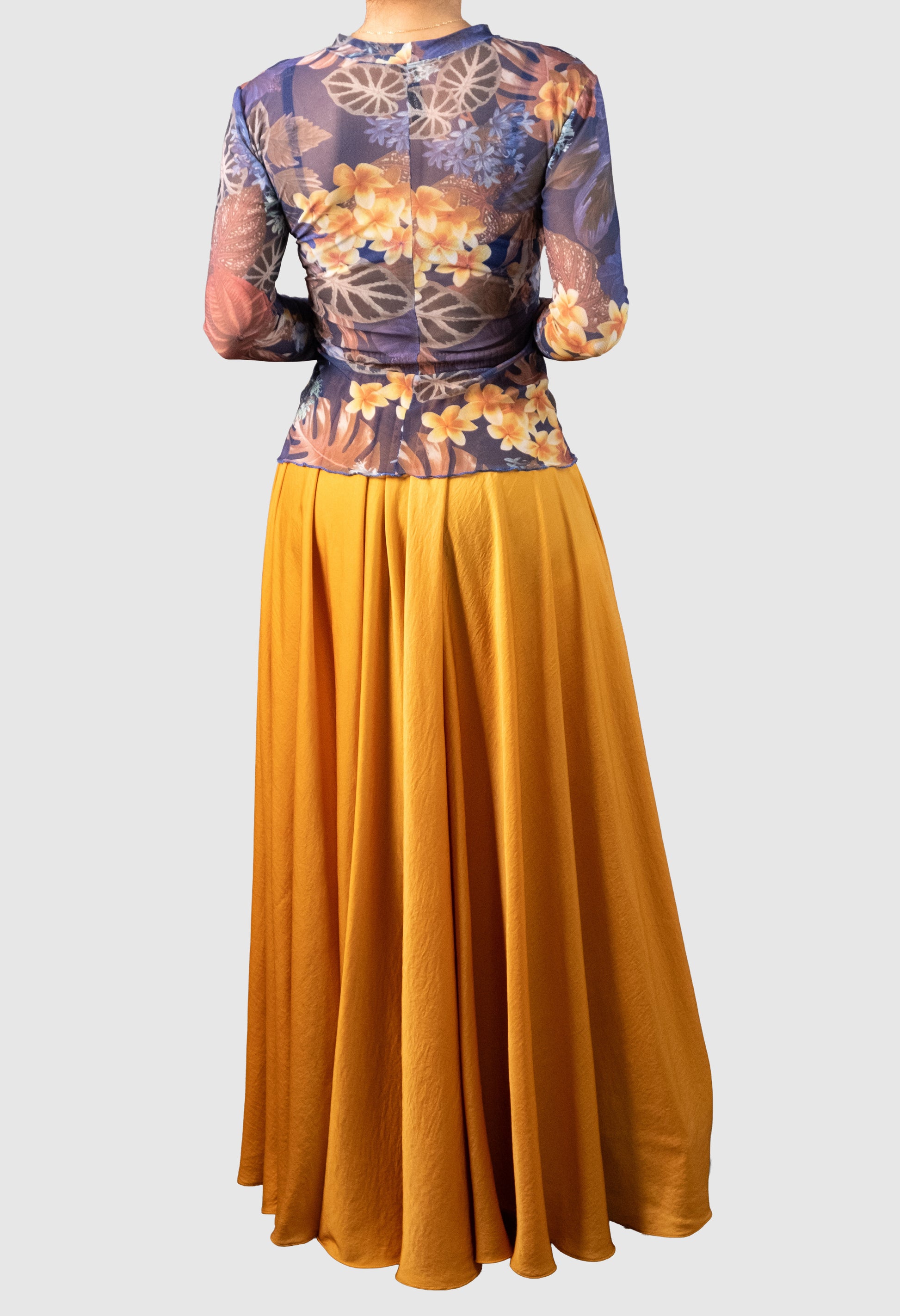 Floral Stretch Mesh Long Sleeve Blouse