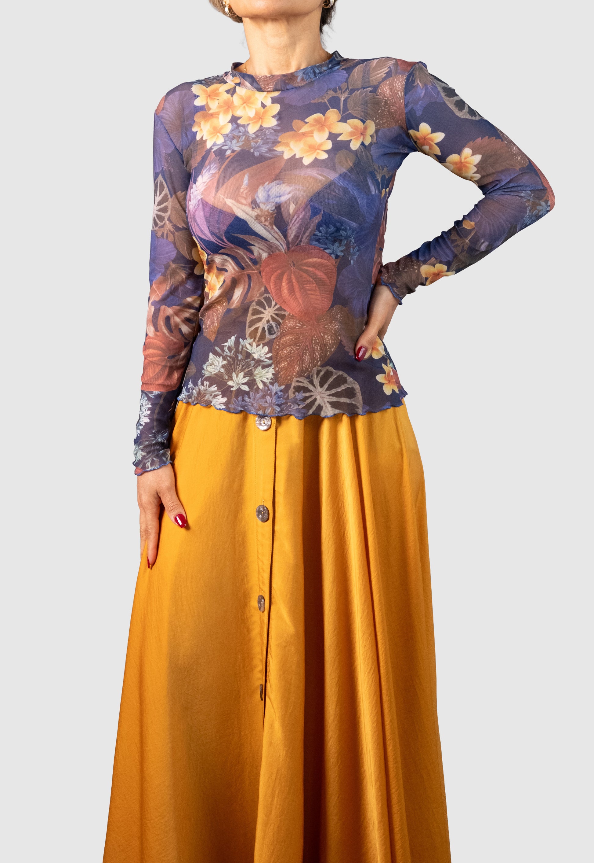 Mesh Long Sleeve Blouse