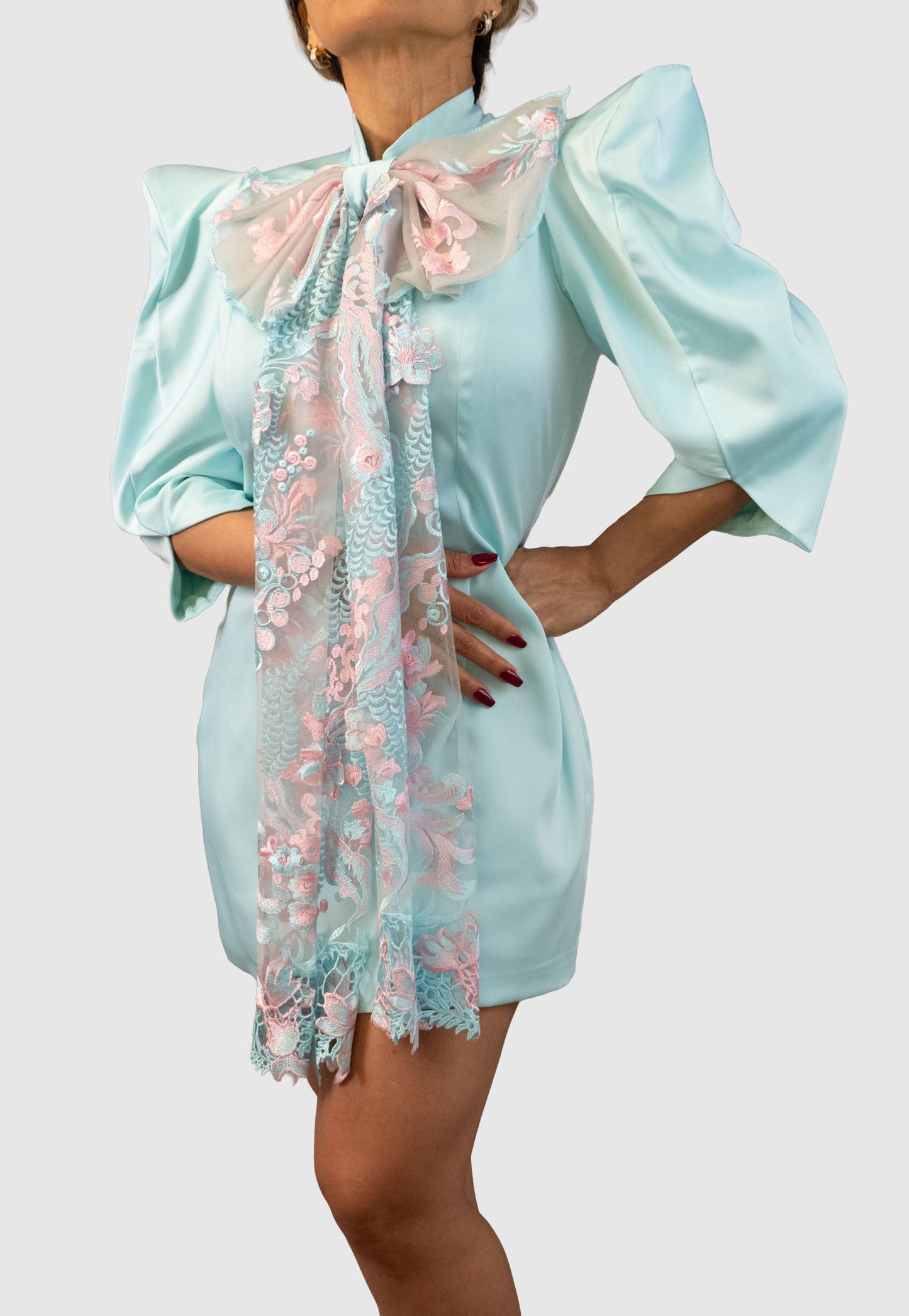 Dress with Pink Embroidered Bow