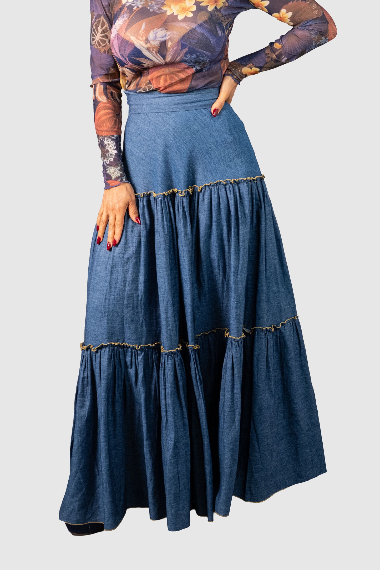 Chambray Denim Maxi Skirt