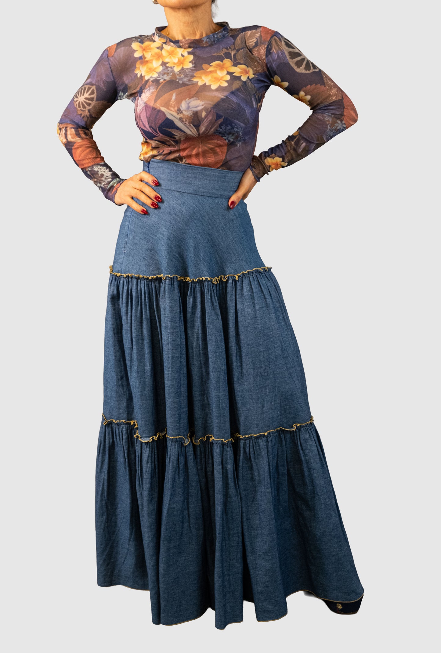 Chambray Denim Maxi Skirt