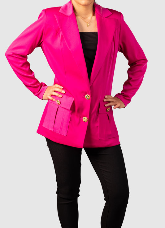 Fuchsia Peau de Soie Blazer with Gold Buttons – Limited Edition