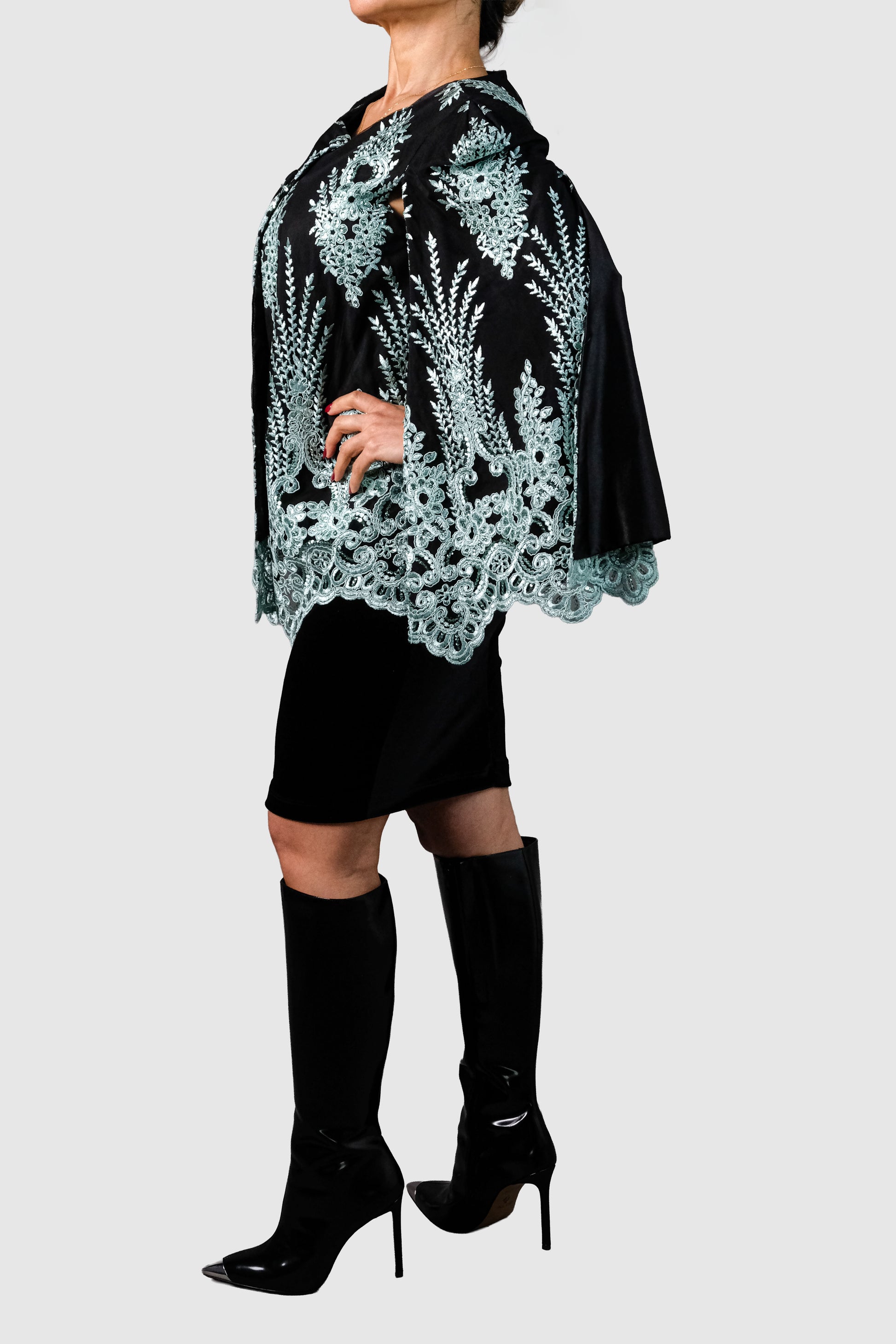 Black & Mint Embroidered Mesh