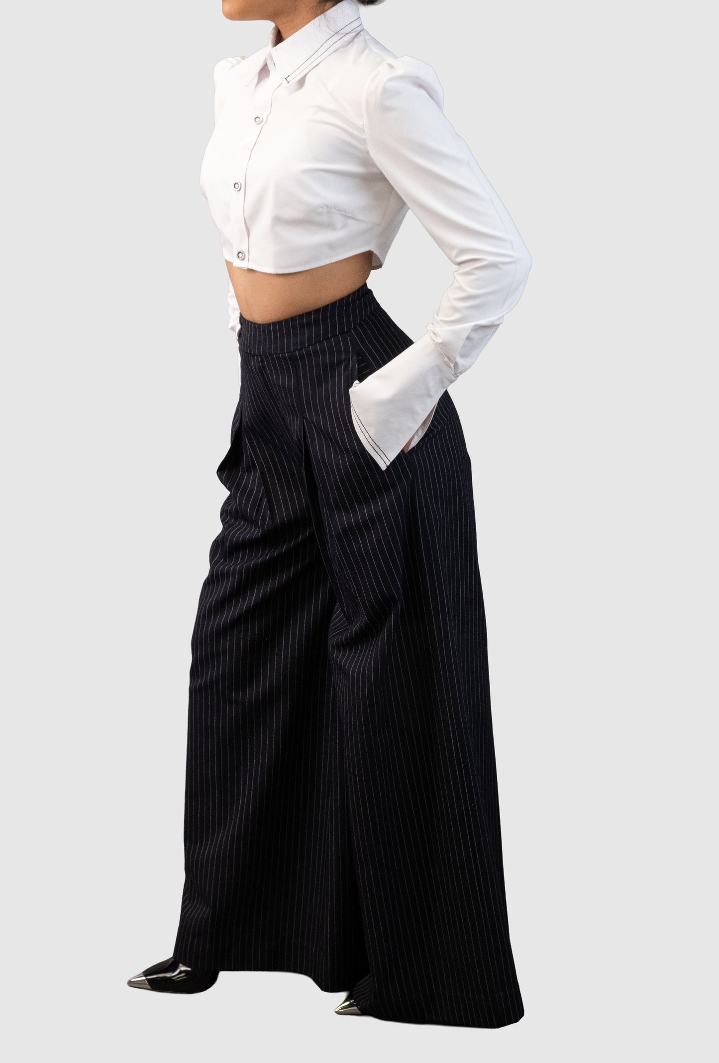 Black Pinstripe Tailored Pants