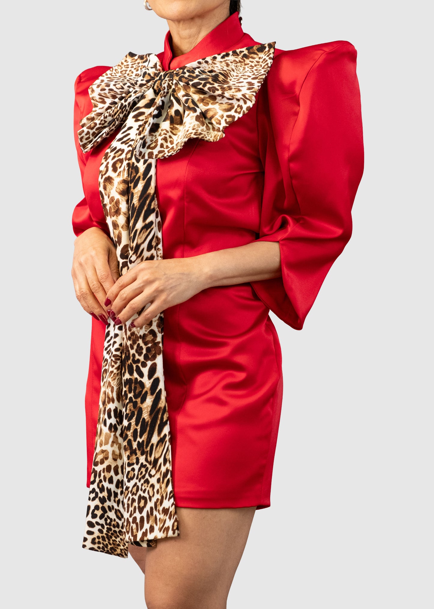 Limited Edition Peau de Soie Mini Dress – Black & Red with Statement Bow