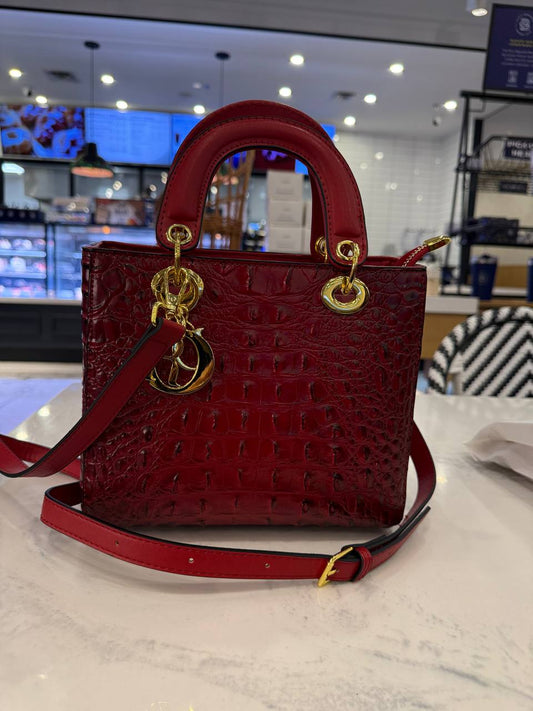Structured Croc-Embossed Square Handbag