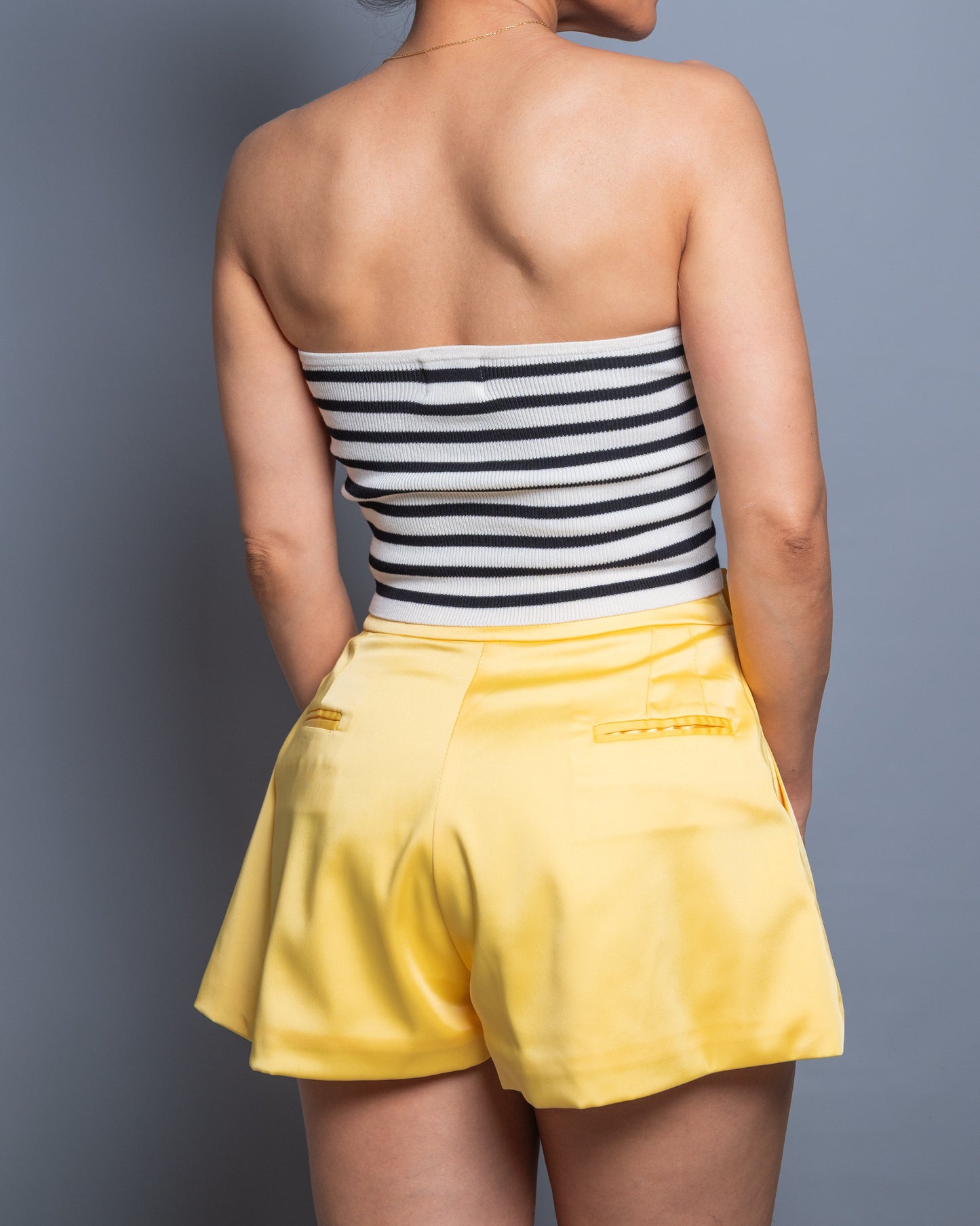 Handmade Yellow Peau de Soie Tailored Shorts – Limited Edition Vera Argenti