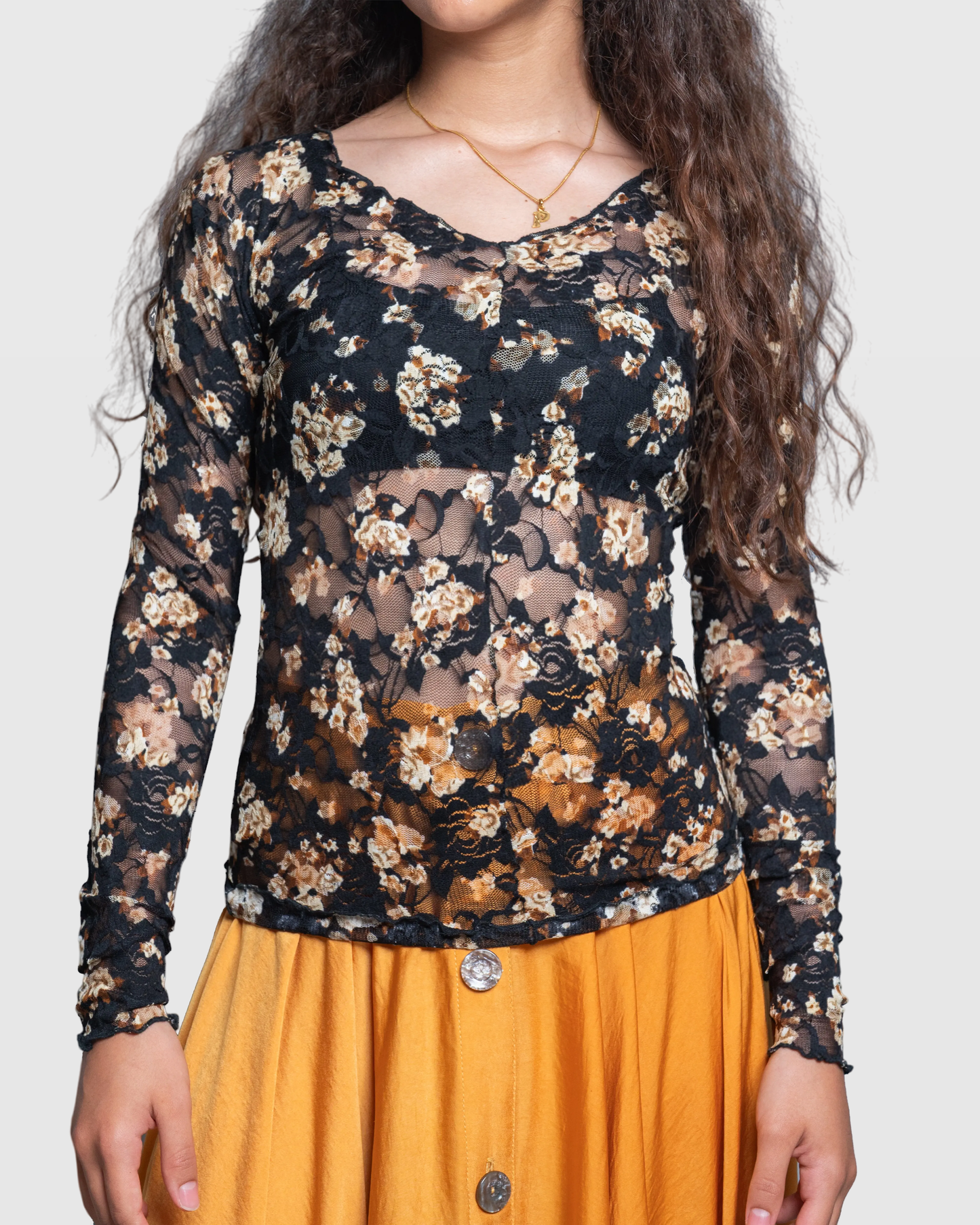 Handmade Mesh Floral Lace Blouse – Elegant Long Sleeve Vera Argenti
