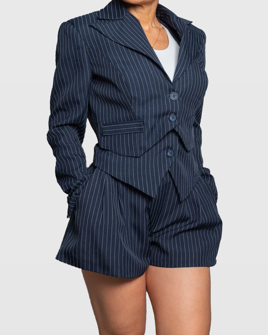 Cropped Pinstripe Blazer with Open-Back Detail---Limited Edition Vera Argenti