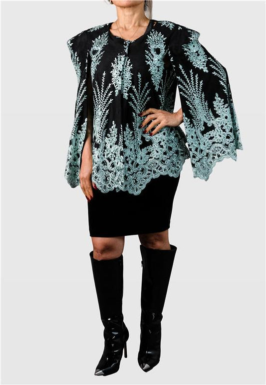Black & Mint Embroidered Mesh Overlay Limited Edition Elegance