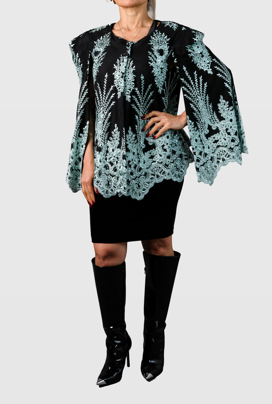 Black & Mint Embroidered Mesh Overlay Limited Edition Elegance