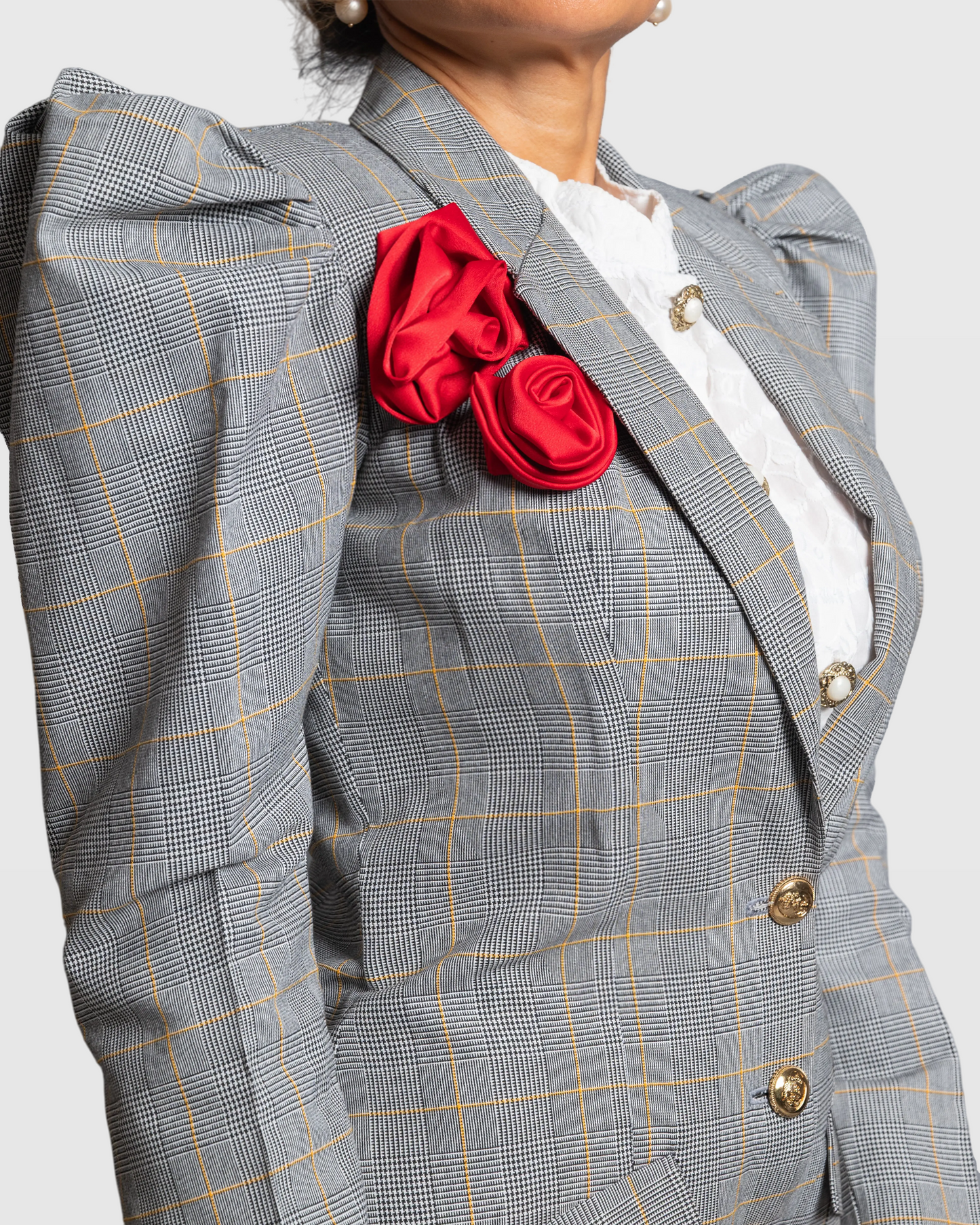Handmade Short Blazer with Red Flower Detail (Limited Edition)