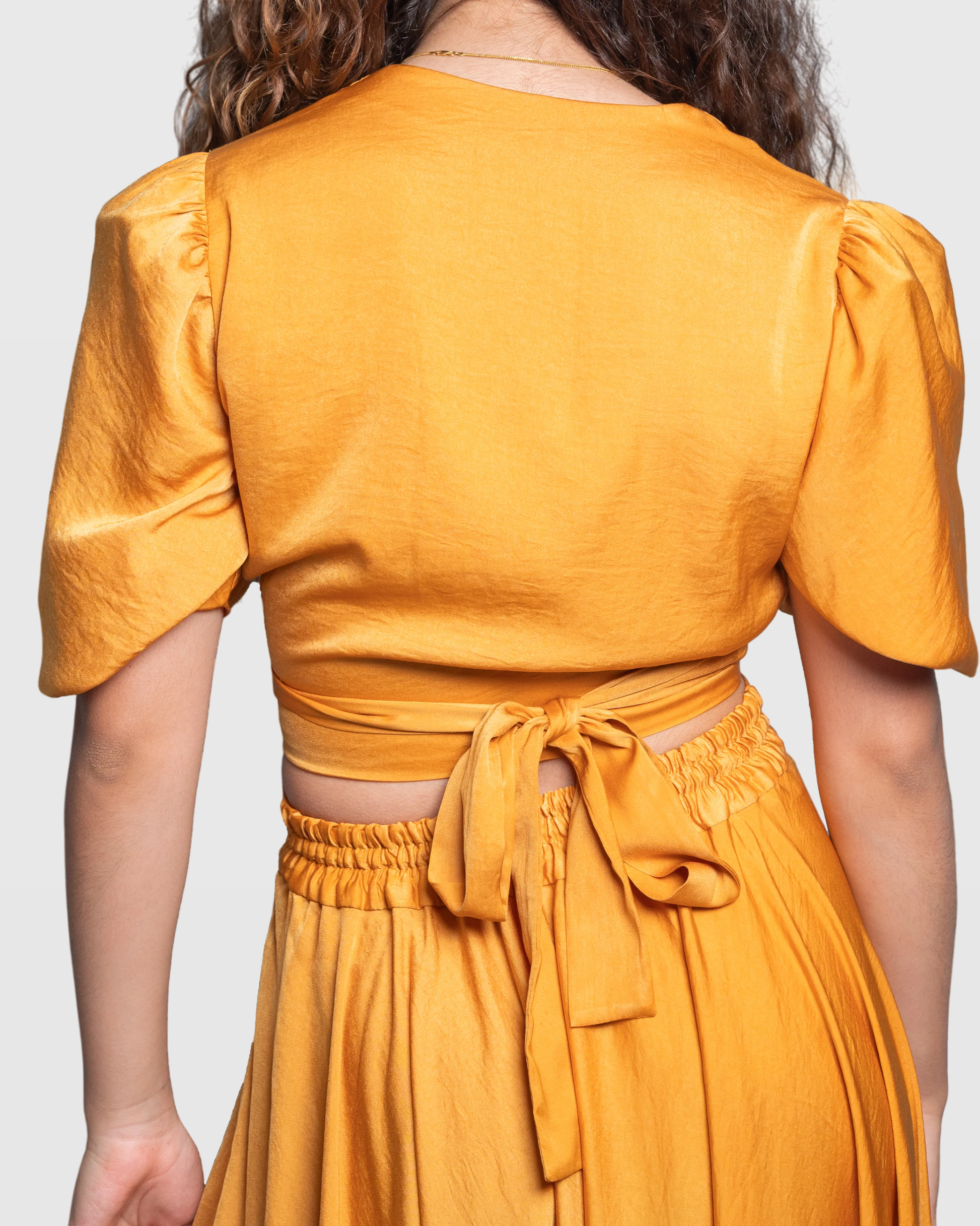Handmade Mustard Wrap Blouse with Bell Sleeves and Back Tie – Limited Edition