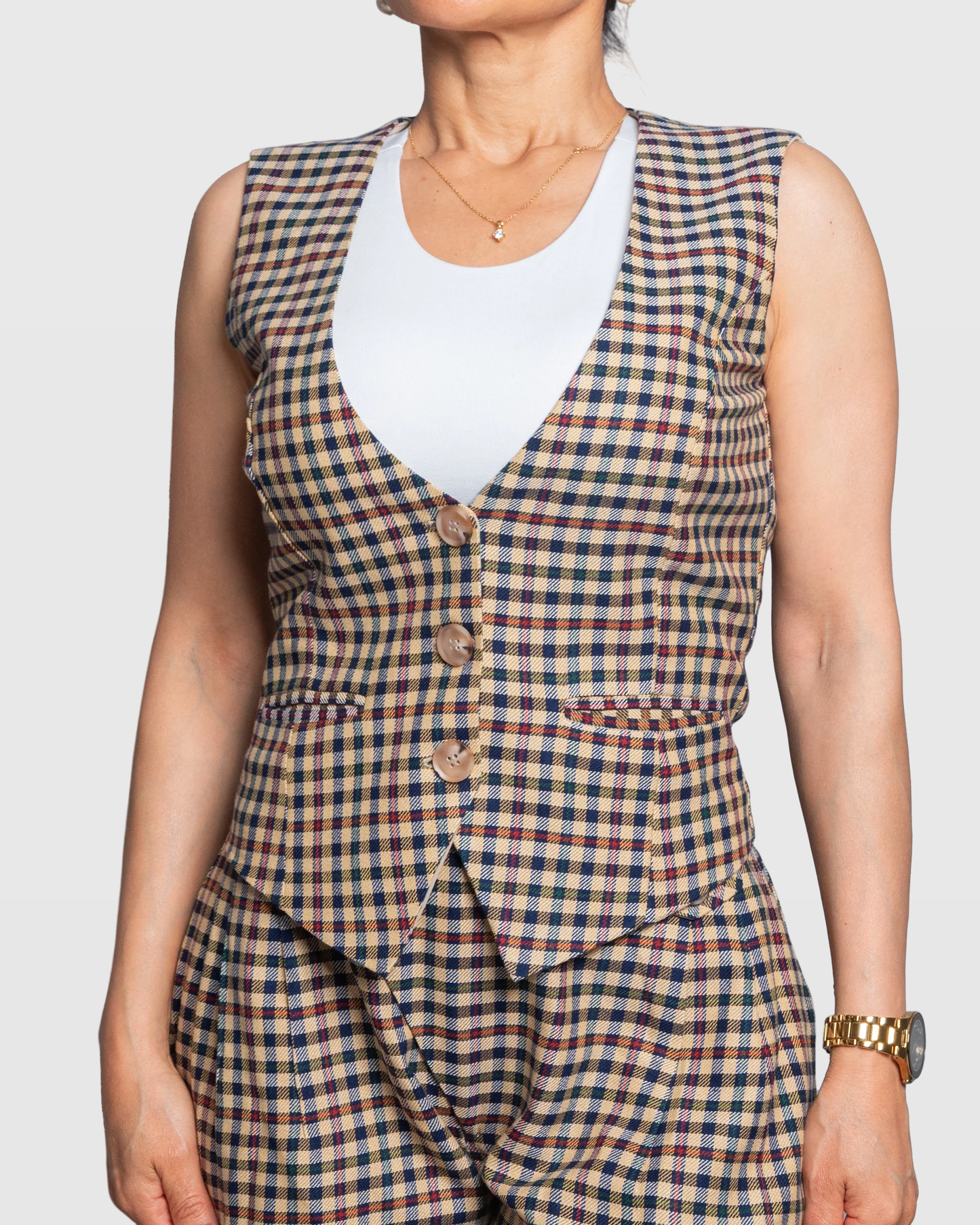 Handmade Brown Plaid Tailored Vest – Limited Edition Vera Argenti