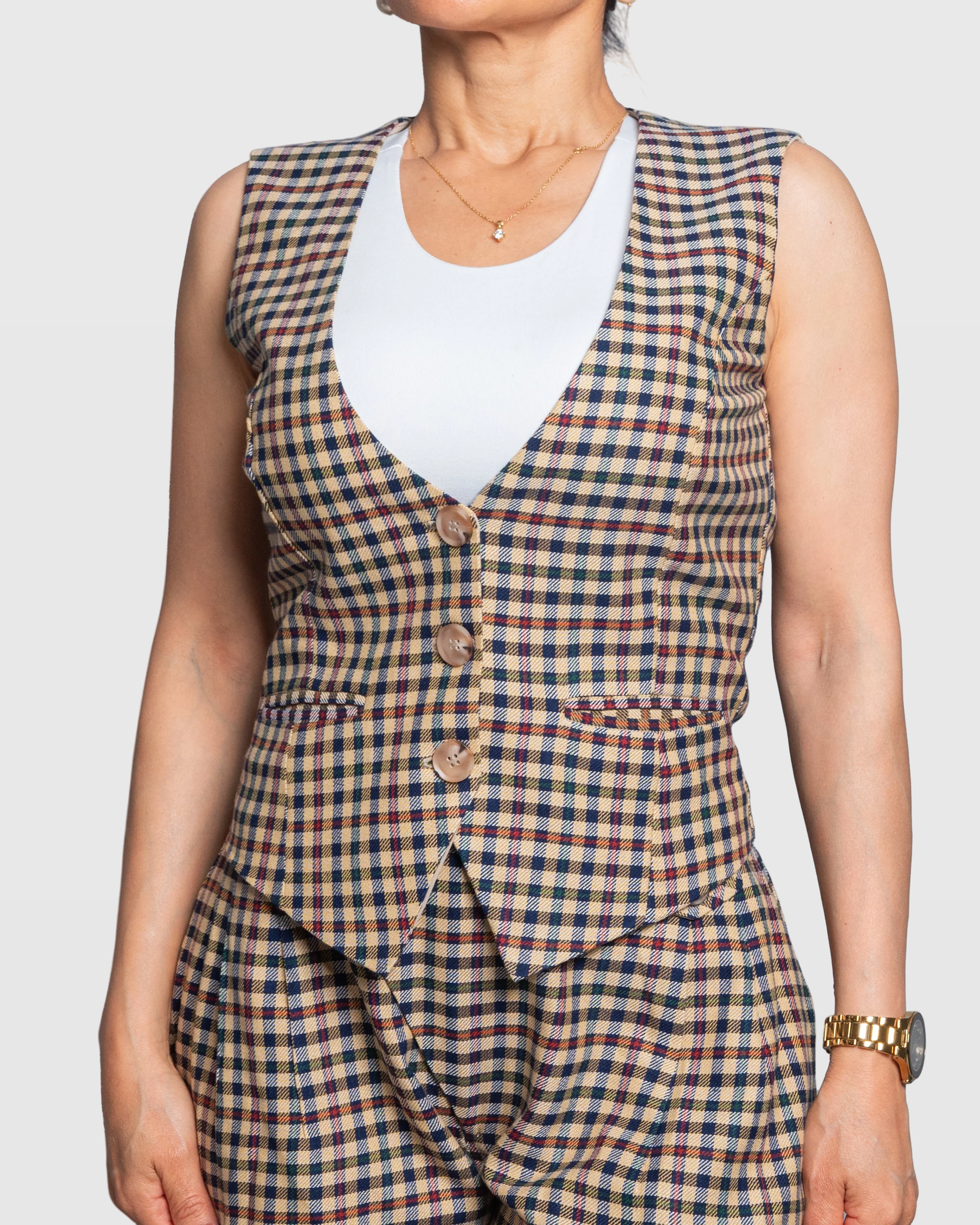 Handmade Brown Plaid Tailored Vest – Limited Edition Vera Argenti