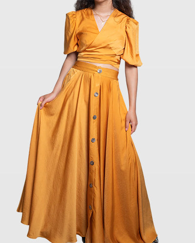Handmade Mustard Wrap Blouse with Bell Sleeves and Back Tie – Limited Edition