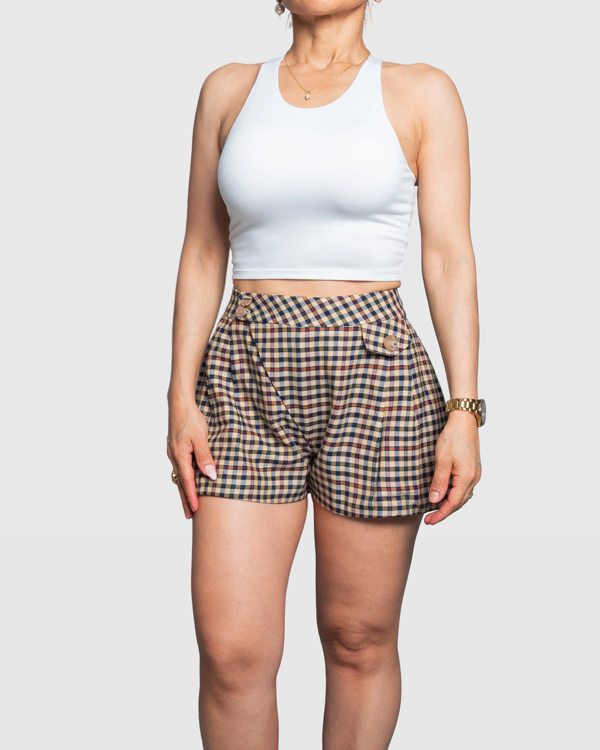 Handmade Brown Plaid Tailored Shorts | Limited Edition Women’s Design Vera Argenti
