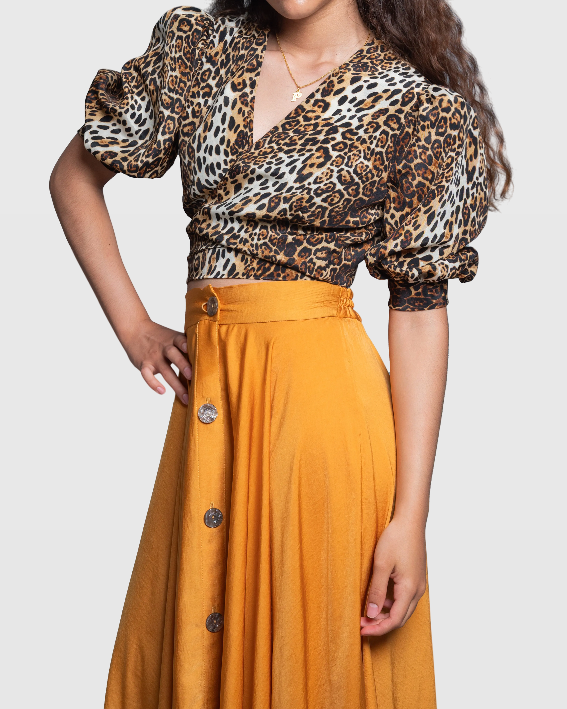 Leopard Wrap Blouse with Puff Bell Sleeves – Vera Argenti Limited Edition